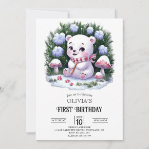 Invitation Dreamfake Snowflake Polar Ours 1er Anniversaire nu
