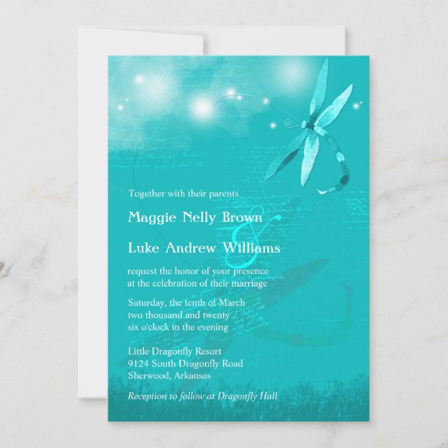 Invitation Dreamly Dragonfly Turquoise Mariage (Devant)