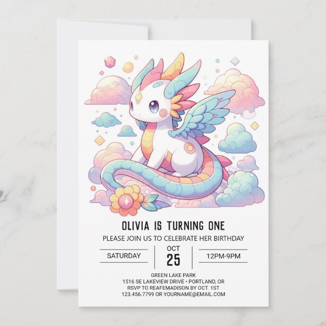 Invitation Dreammö Cute Dragon 1er anniversaire (Devant)