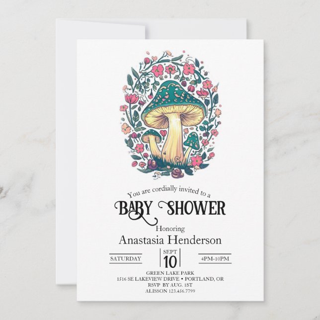 Invitation Dreamsical Whimsical Mushroom Baby shower (Devant)