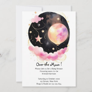 Invitation Dreamy Baby shower aquarelle : Lune et étoiles