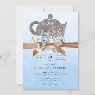 Invitation Dreamy Blue Floral et Bow Bridal Tea