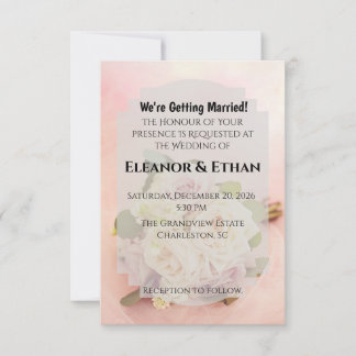 Invitation Dreamy Blush Pink Rose and Tulle Romantic Wedding
