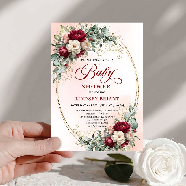 Invitation Dreamy Bohemian Deep Red Floral Baby Shower (Dreamy Bohemian Deep Red Floral Baby Shower)