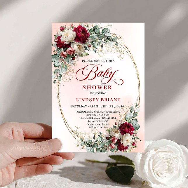 Invitation Dreamy Bohemian Maroon Floral Baby Shower (Dreamy Bohemian Maroon Floral Baby Shower)