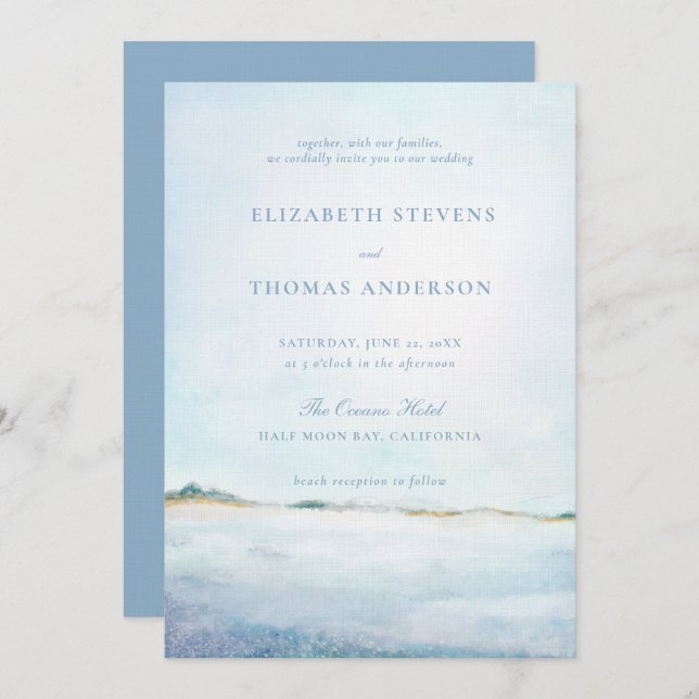 Invitation Dreamy Coastal Ocean Beach Mariage moderne élégant (Devant / Derrière)