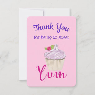 Invitation Dreamy Cupcake rose avec Yum framboise! Remercieme