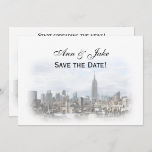 Invitation Dreamy Dk Grey NYC Skyline Enregistrer la date H