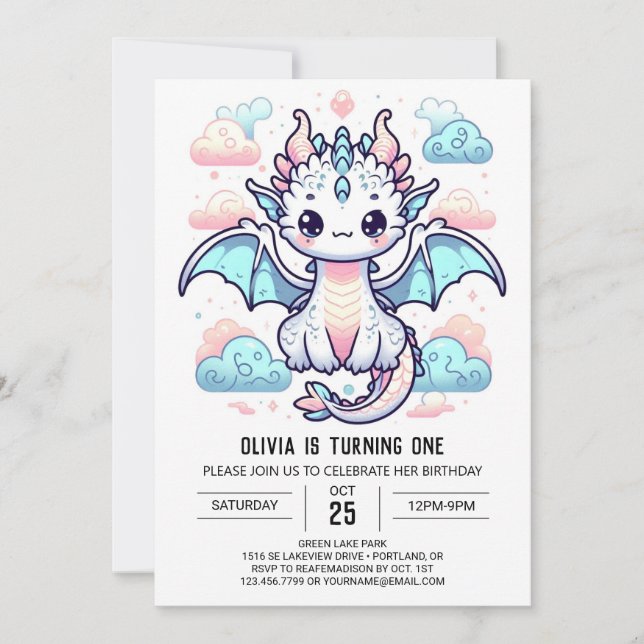 Invitation Dreamy Dragon 1er anniversaire (Devant)
