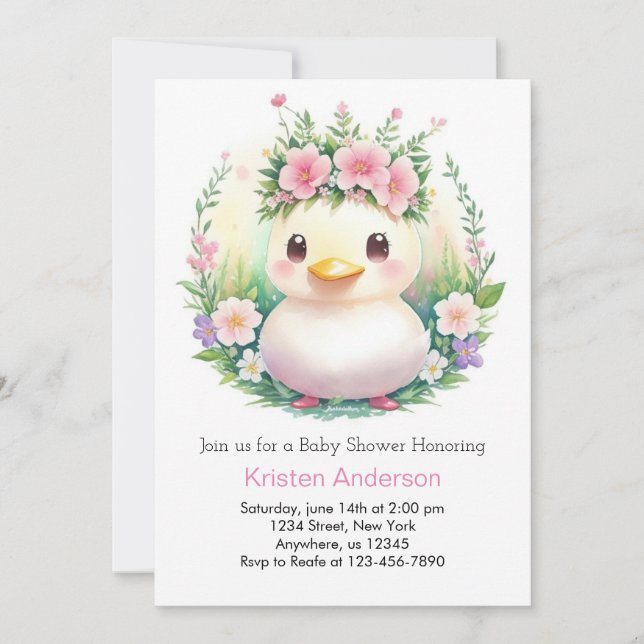 Invitation Dreamy Duckling Adventure Girl Baby shower (Devant)