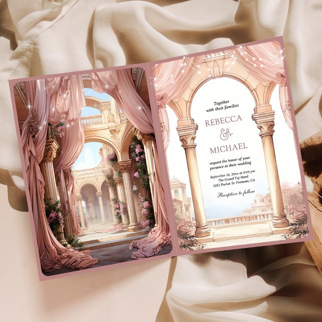 Invitation Dreamy Fairytale Palace Dusty Rose QR Code Wedding (Créateur téléchargé)