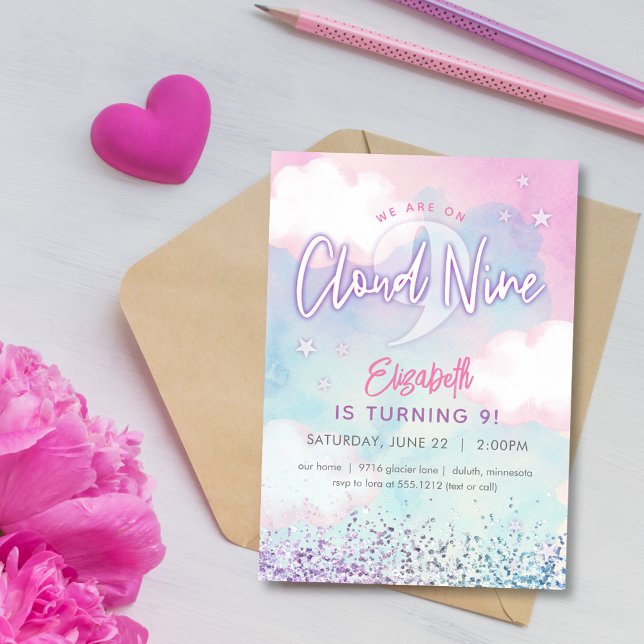 Invitation Dreamy Girl On Cloud Neuf 9e anniversaire (Créateur téléchargé)