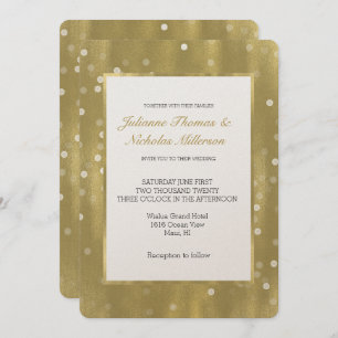 Invitation Dreamy Gold et White Confetti Bokeh Mariage