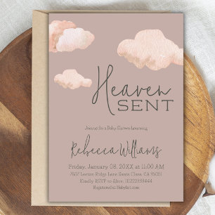 Invitation Dreamy Heaven envoyé Sky Theme Beige Baby shower