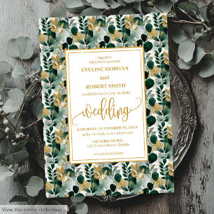 Invitation Dreamy Hunter Green Gold Greenery Wedding Invitati