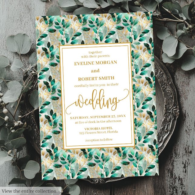 Invitation Dreamy Hunter Green Gold Mariage invite (Dreamy Hunter Green Gold Greenery Wedding Invites)