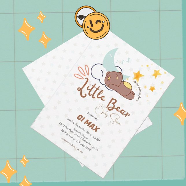 Invitation Dreamy Little Bear Cloud et Star Baby shower (Créateur téléchargé)
