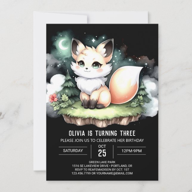 Invitation Dreamy Little Fox Anniversaire numérique (Devant)