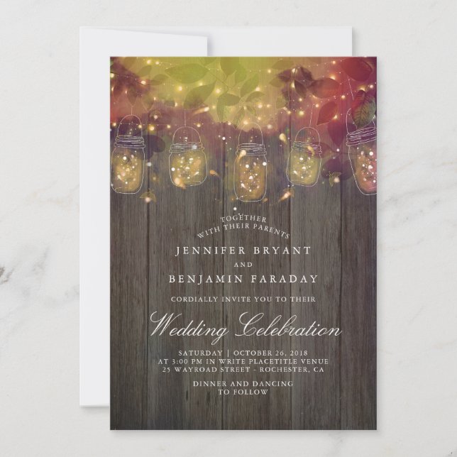 Invitation Dreamy Lufly Lights et Mason Jar Mariage rustique (Devant)