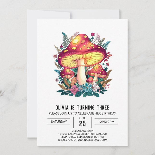 Invitation Dreamy Pastel Champignons Numériques Anniversaire (Devant)