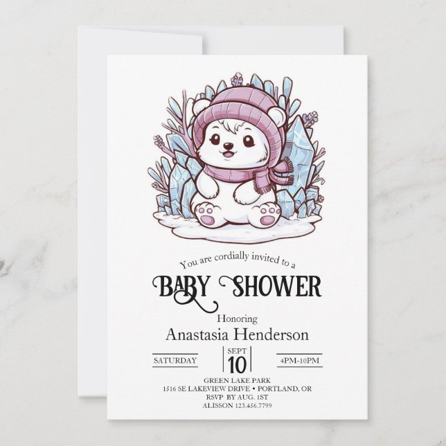 Invitation Dreamy Pastel Polar Bear Baby shower numérique (Devant)