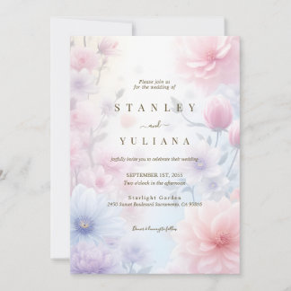 Invitation Dreamy Pink Blue Watercolor Fantasy Floral Fine