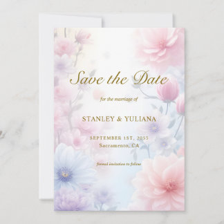 Invitation Dreamy Pink Blue Watercolor Fantasy Floral Fine