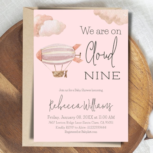 Invitation Dreamy Pink Cloud Neuf Sky Theme Girl Baby shower (Créateur téléchargé)