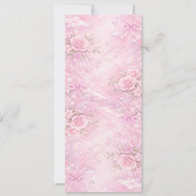 Invitation Dreamy Pink Rose Floral Pearls Bows Sparkle Pastel (Devant)