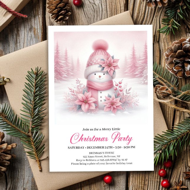 Invitation Dreamy Pink Snowman Digital Christmas Invite  (Dreamy Pink Snowman Digital Christmas Invite for Kids)