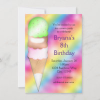 Dreamy Rainbow Ice Cream Anniversday Party Invitat