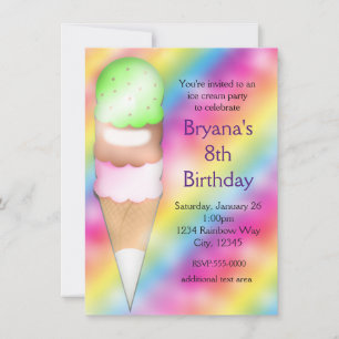 Invitation Dreamy Rainbow Ice Cream Anniversday Party Invitat