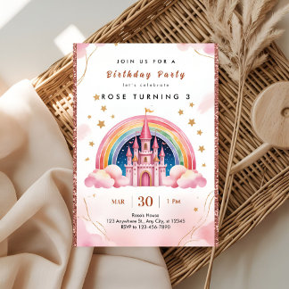 Invitation Dreamy Rainbow Princess Castle 3rd Birthday