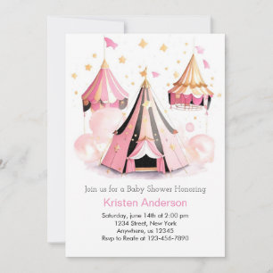 Invitation Dreamy Rose Grand Top Baby shower de fille de cirq