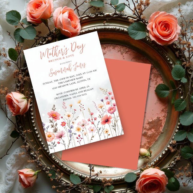Invitation Dreamy Spring Mothers Day Wildflowers Floral (Dreamy Spring Wildflower Garden Floral Watercolor Effect Mother’s Day Brunch Invitation.)