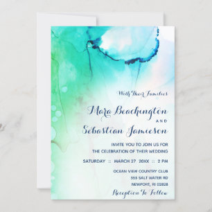 Invitation *~* Dreamy Watercolor Aqua Beach Moderne et tendan