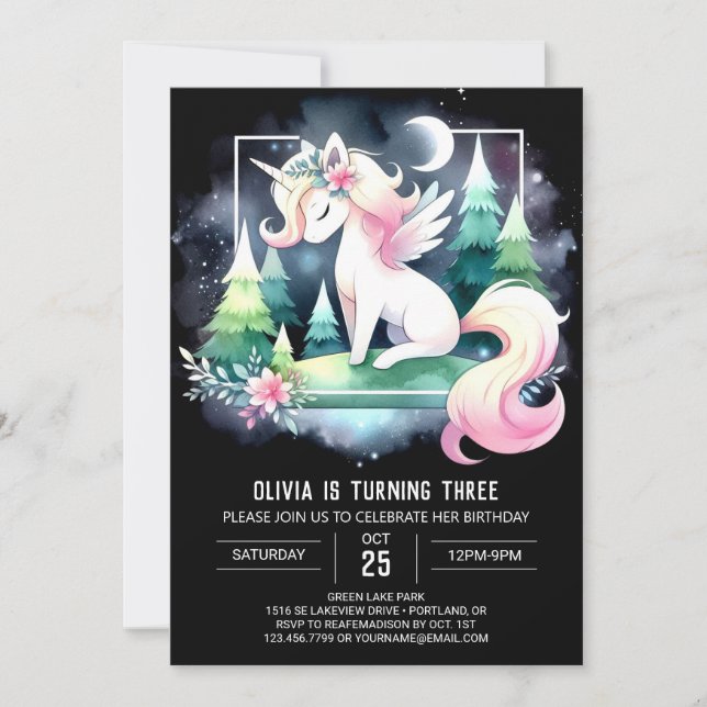 Invitation Dreamy Watercolor Horse Anniversaire (Devant)