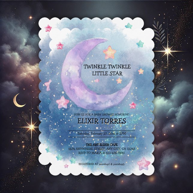 Invitation Dreamy Watercolor Twinkle Little Star Baby shower (Créateur téléchargé)