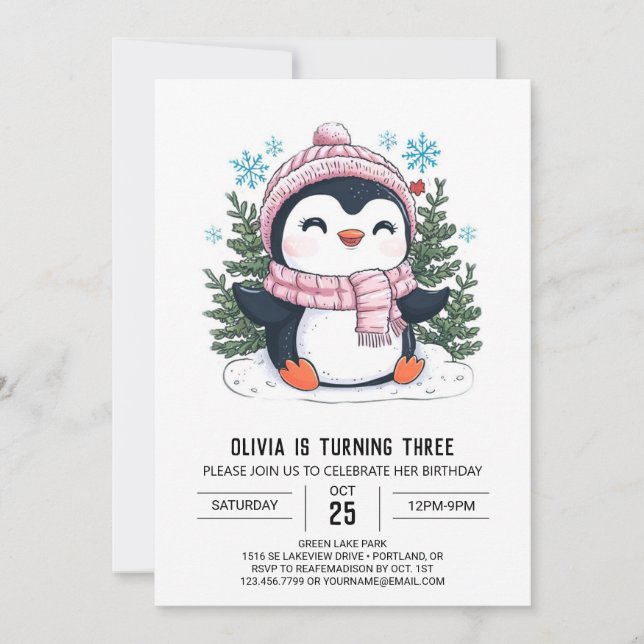 Invitation Dreamy Winter Penguin Digital Anniversaire (Devant)