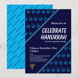 Invitation DREIDEL Bleu Moderne Personnalisé CÉLÉBRER HANOUKK