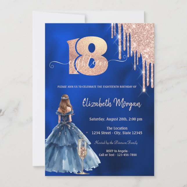 Invitation  Dress Glitter Drips Glass Blue 18th Birthday  (Devant)