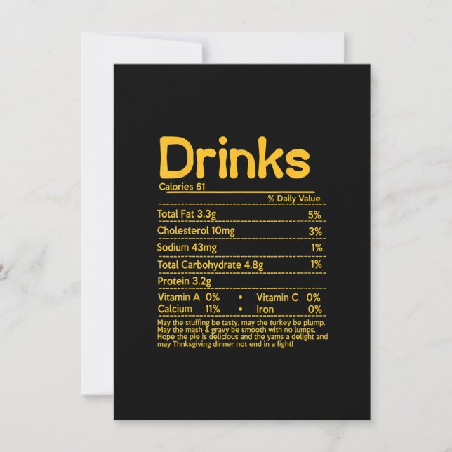Invitation Drinks Nutrition Facts Label Foods Thanksgiving Ch (Devant)