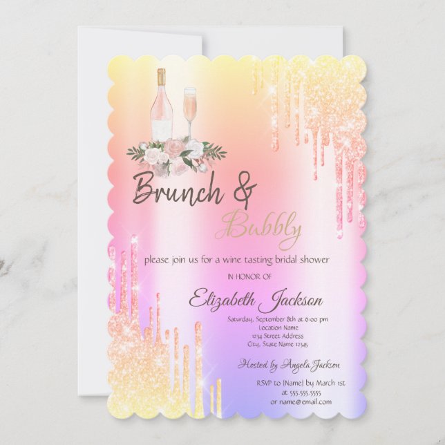 Invitation Drips Brunch & Bubbly Ombre Enterrement de Vie de  (Devant)