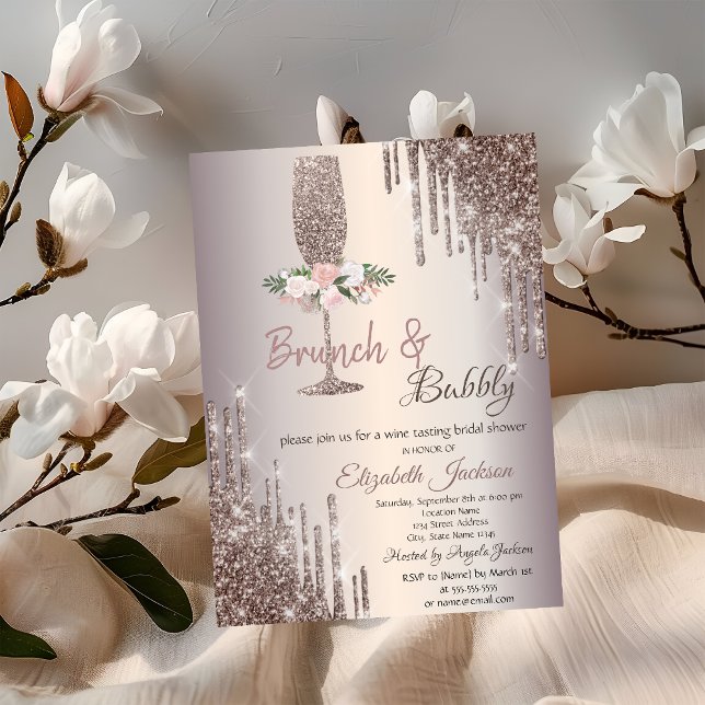 Invitation  Drips Brunch & Bubbly Rose Gold Enterrement de vi (Créateur téléchargé)