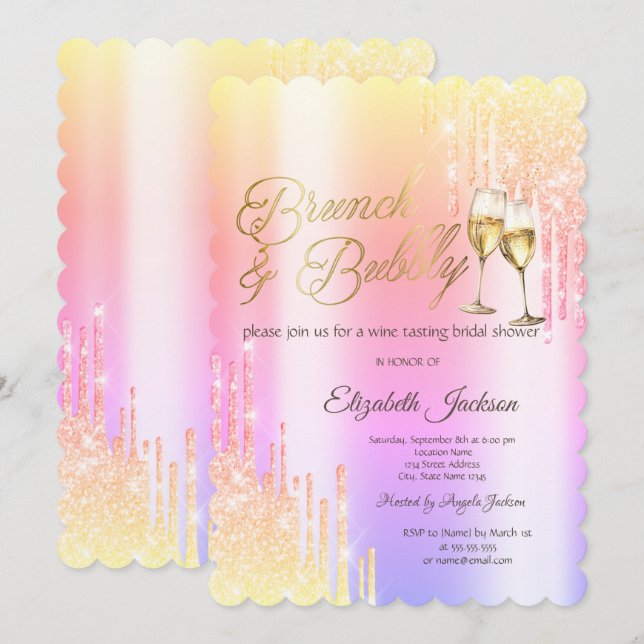 Invitation Drips Glass Brunch & Bubbly Ombre Réception de Mar (Devant / Derrière)