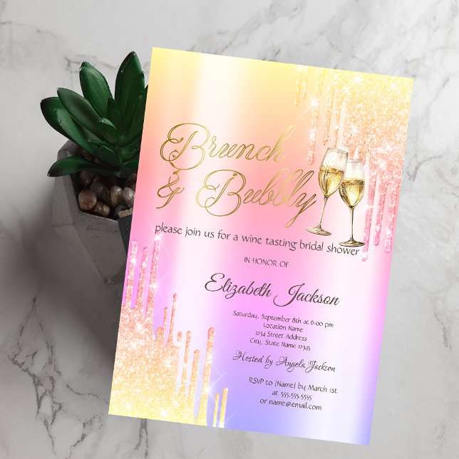 Invitation Drips Glass Brunch & Bubbly Ombre Réception de Mar (Créateur téléchargé)