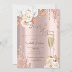 Invitation Drips Pearls Prosecco Bohème Roses Enterrement de 