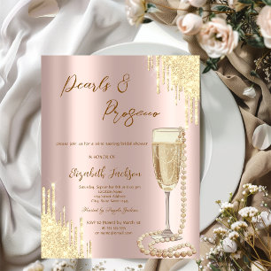 Invitation Drips Pearls Prosecco Rose Gold Enterrement de vie
