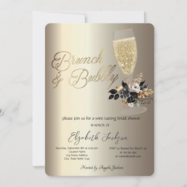 Invitation Drips Verre Roses Noires Vin Brunch & Bubbly (Devant)