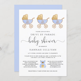 Invitation Drive By Baby Boy Show   Retro Carriage Blue